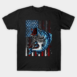 Cool Fishing American Flag Fishing Rod Fishing Lover T-Shirt